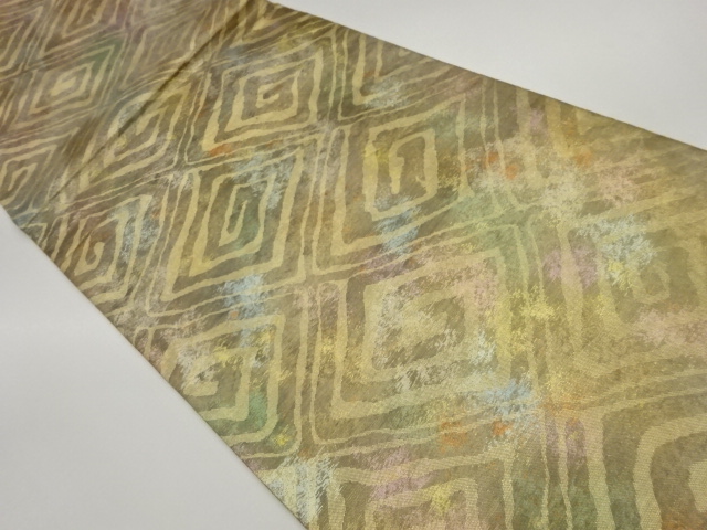 引箔抽象幾何学模様織出し全通袋帯